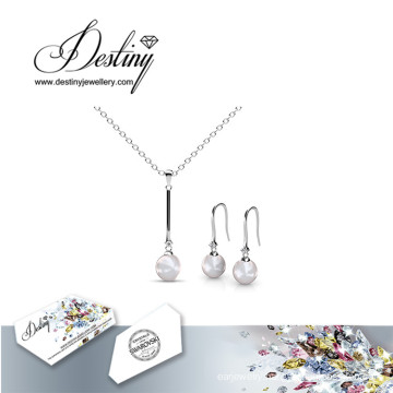 Destiny Jewellery Crystal From Swarovski Hanging Pearls Set Pendant and Earrings